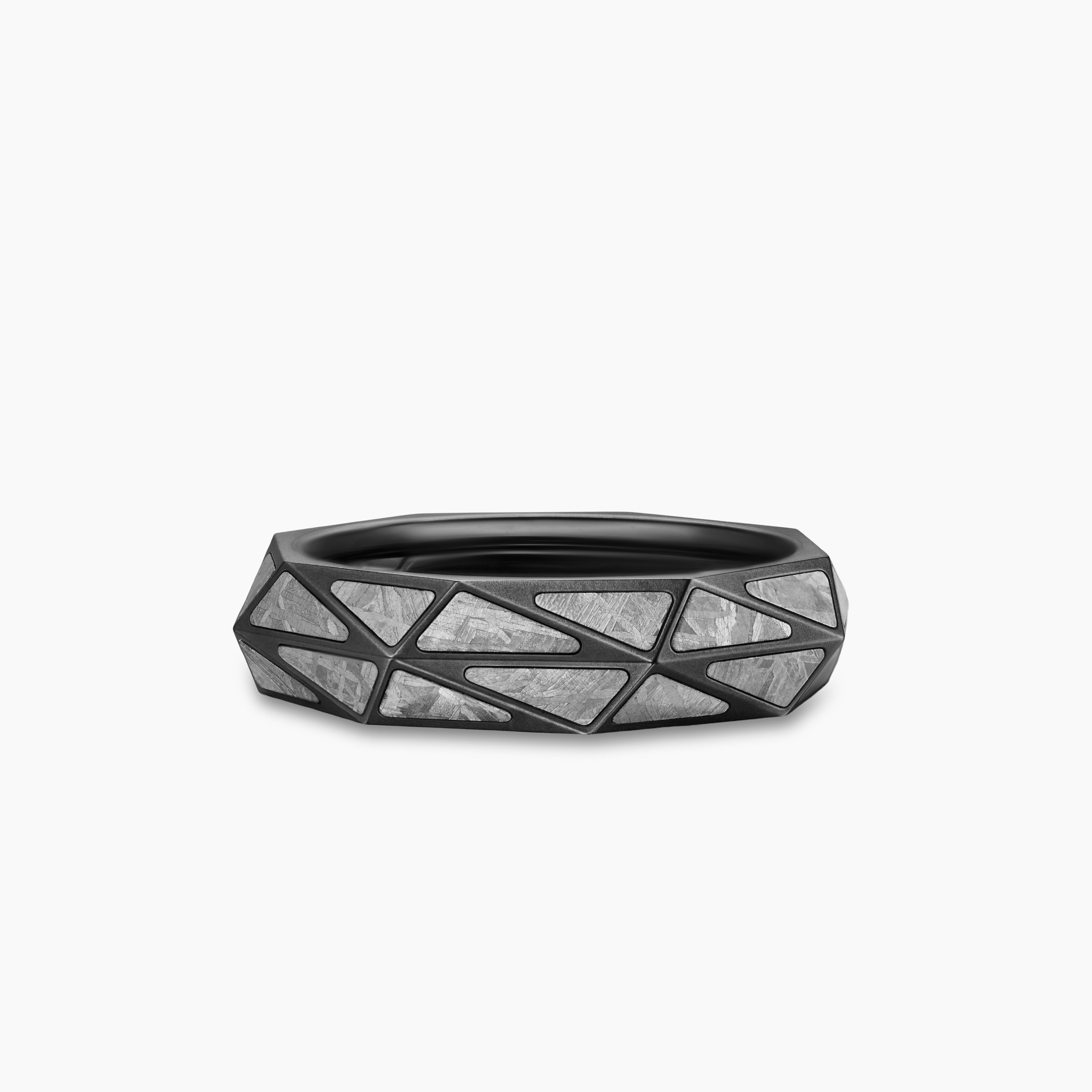 Mens Faceted Band Ring in Black Titanium, 6.2mm