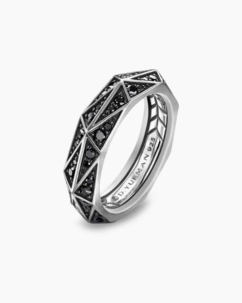 Mens Faceted Band Ring in Sterling Silver, 6.2mm