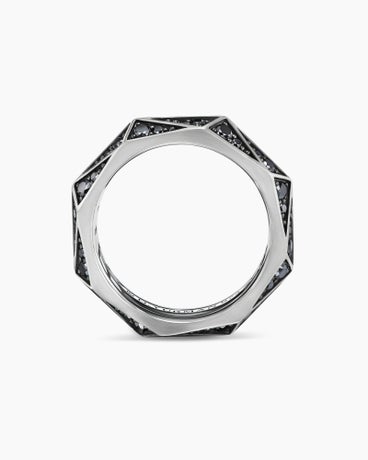 Torqued Faceted Band Ring in Sterling Silver with Black Diamonds, 6mm