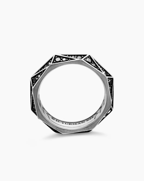 Mens Faceted Band Ring in Sterling Silver, 6.2mm