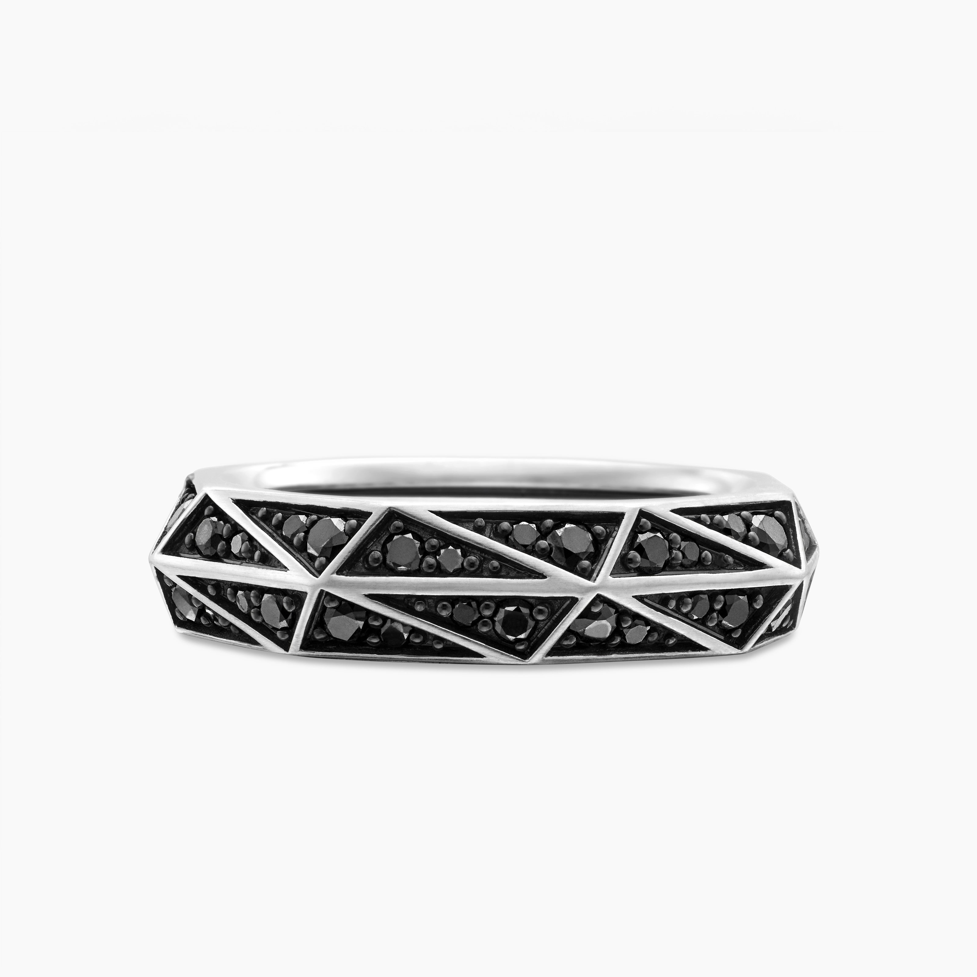 Mens Faceted Band Ring in Sterling Silver, 6.2mm