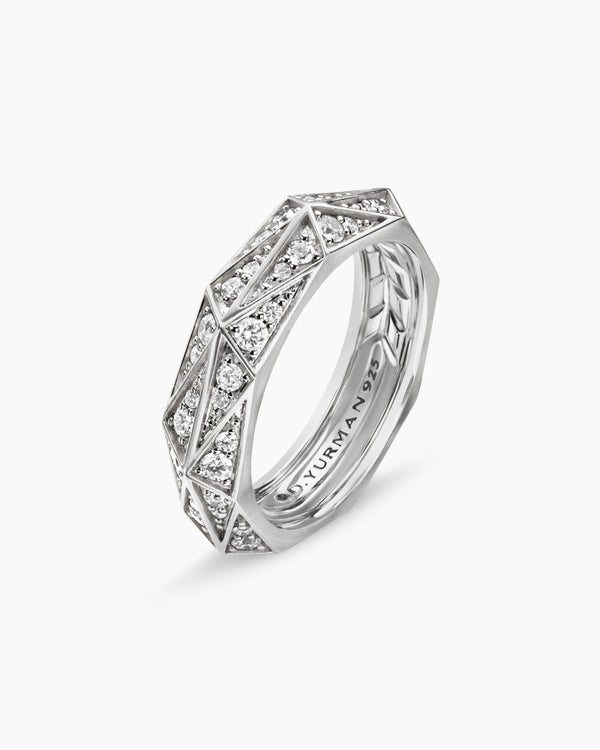 Faceted Band Ring in Sterling Silver with Diamonds, 6mm
