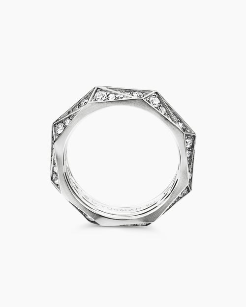 Mens Faceted Band Ring in Sterling Silver with Diamonds, 6.2mm