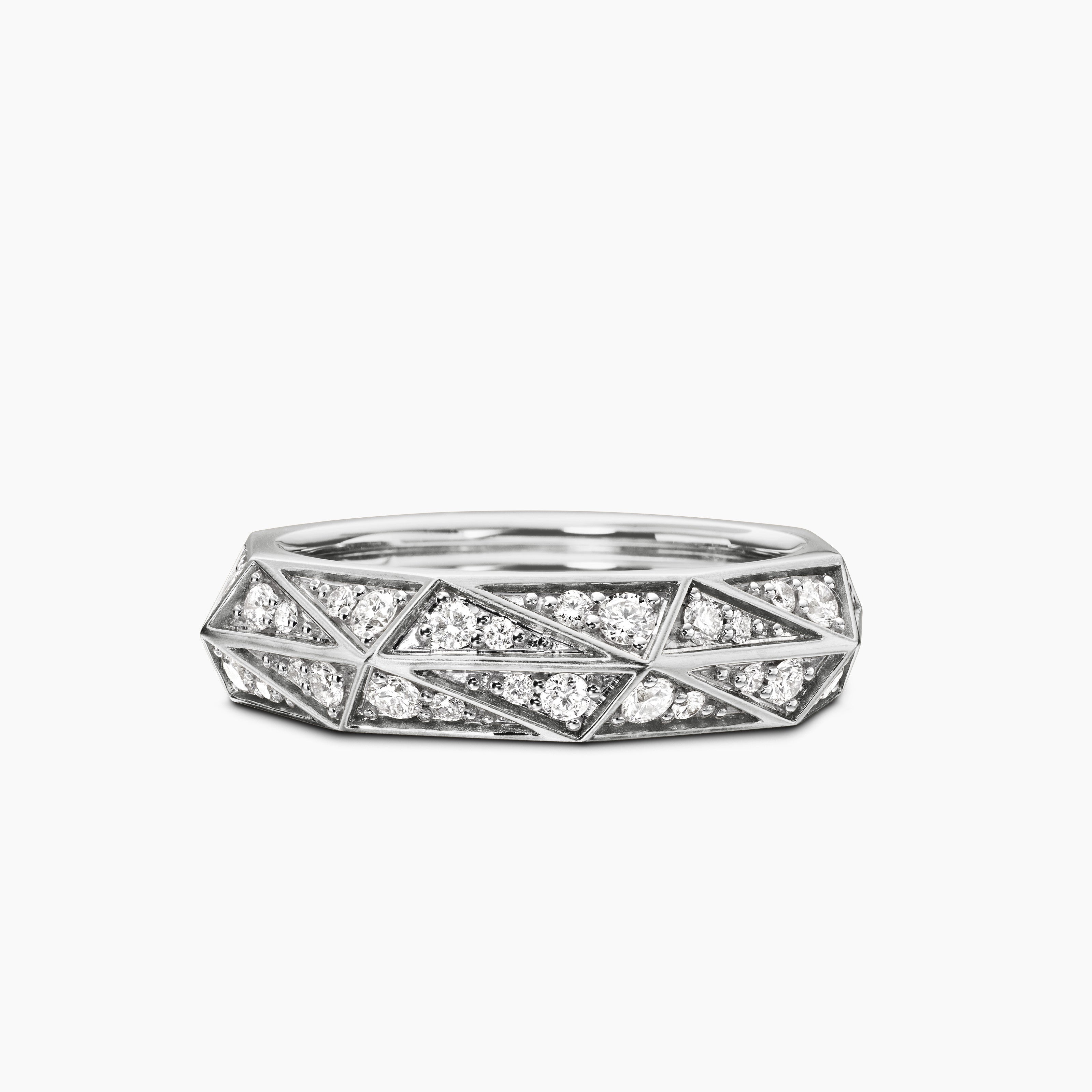 Mens Faceted Band Ring in Sterling Silver, 6.2mm