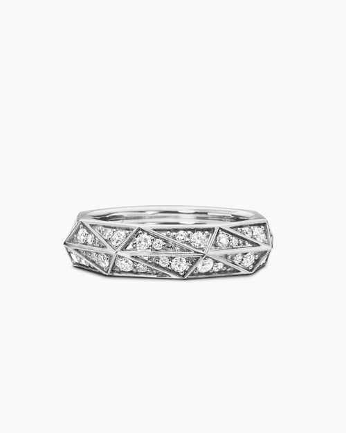 Mens Faceted Band Ring in Sterling Silver with Diamonds, 6.2mm