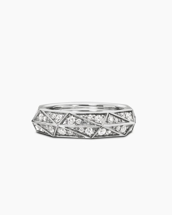 Torqued Faceted Band Ring in Sterling Silver with Diamonds, 6mm