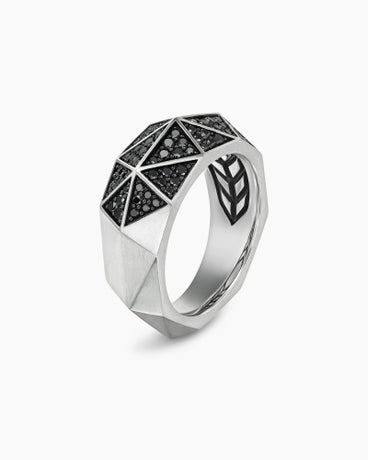 Torqued Faceted Signet Ring in Sterling Silver with Black Diamonds, 11.3mm