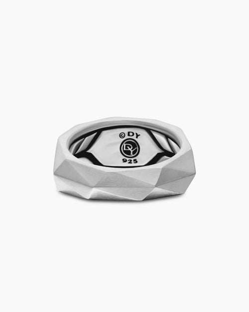 Mens Faceted Signet Ring in Sterling Silver with Black Diamonds, 11.3mm