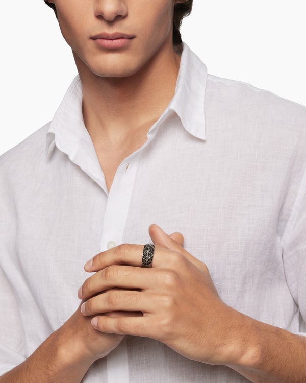 Bague chevalière facettée serrée en argent sterling, 11,3 mm