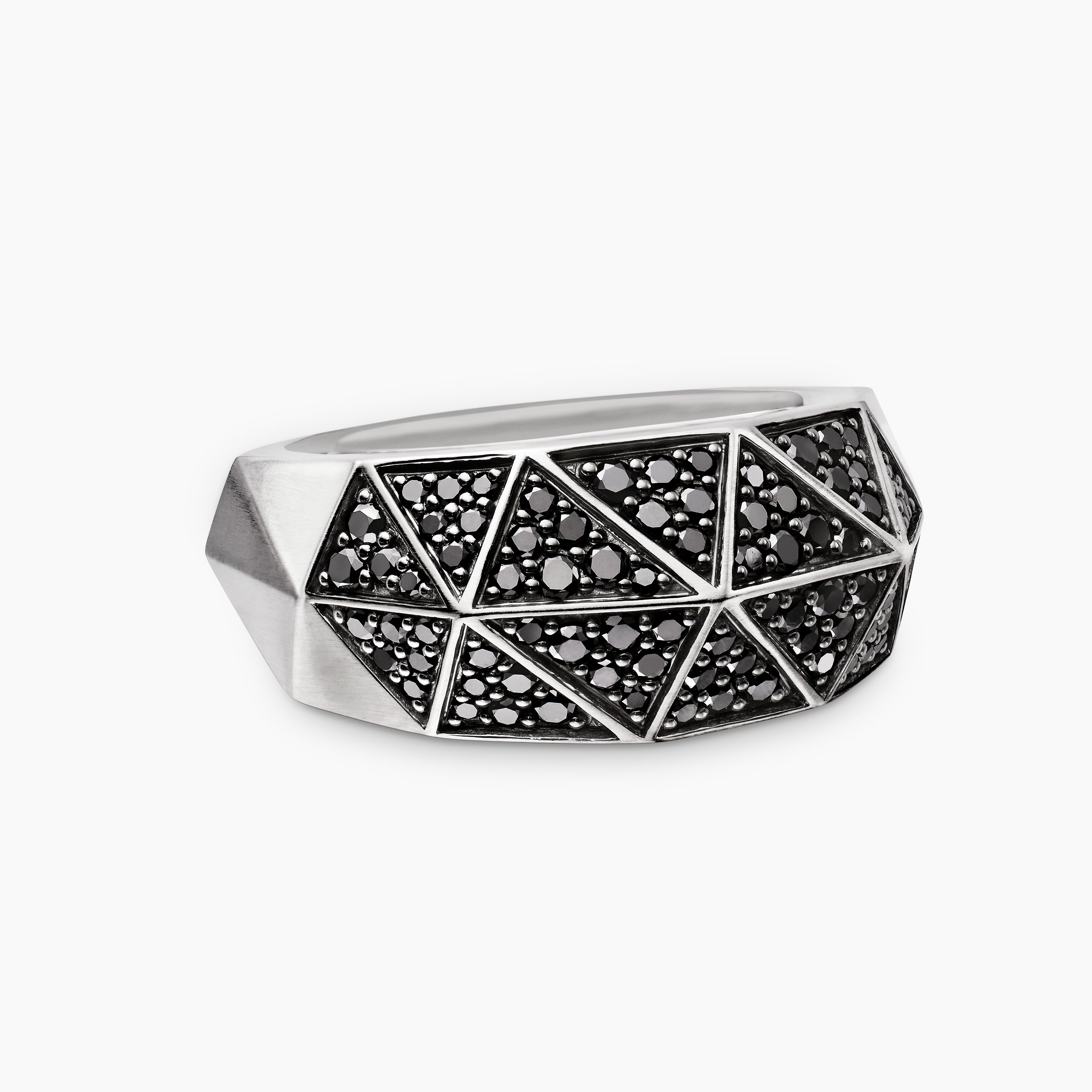 Mens Faceted Signet Ring in Sterling Silver, 11.3mm