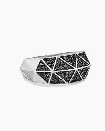 Torqued Faceted Signet Ring in Sterling Silver with Black Diamonds, 11.3mm