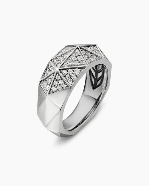 Mens Faceted Signet Ring in Sterling Silver, 11.3mm