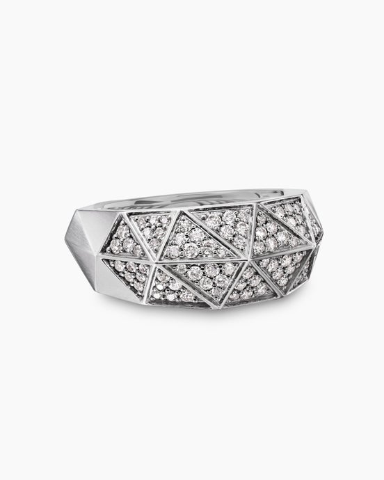 Torqued Faceted Signet Ring in Sterling Silver with Pavé Diamonds