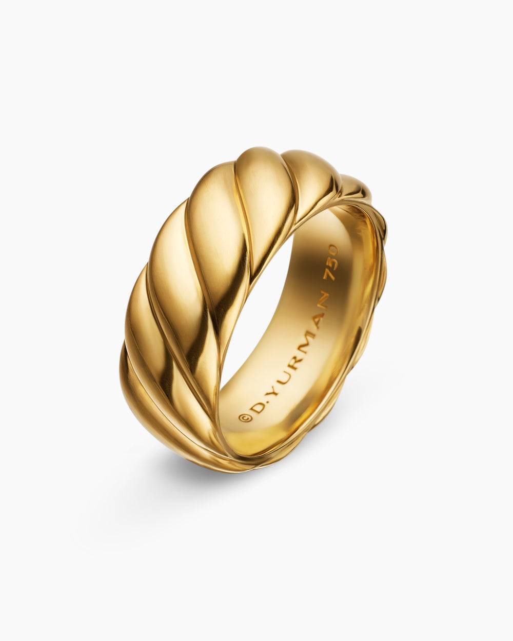 Mens Sculpted Cable Contour Band Ring in 18K Yellow Gold, 9mm