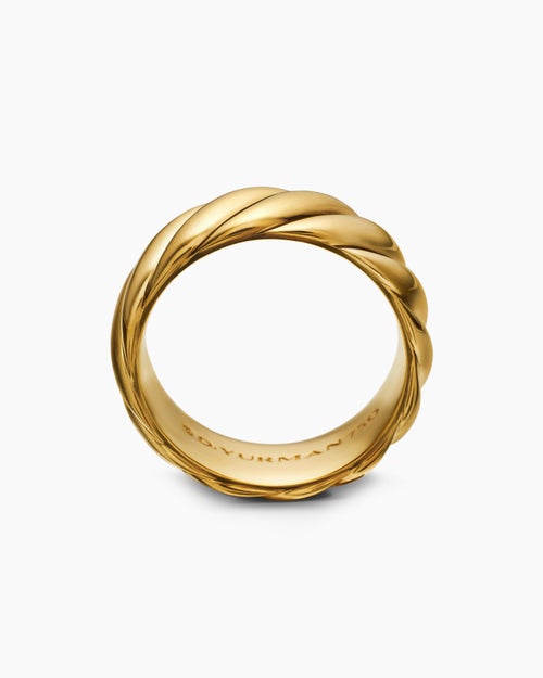 Mens Sculpted Cable Contour Band Ring in 18K Yellow Gold, 9mm
