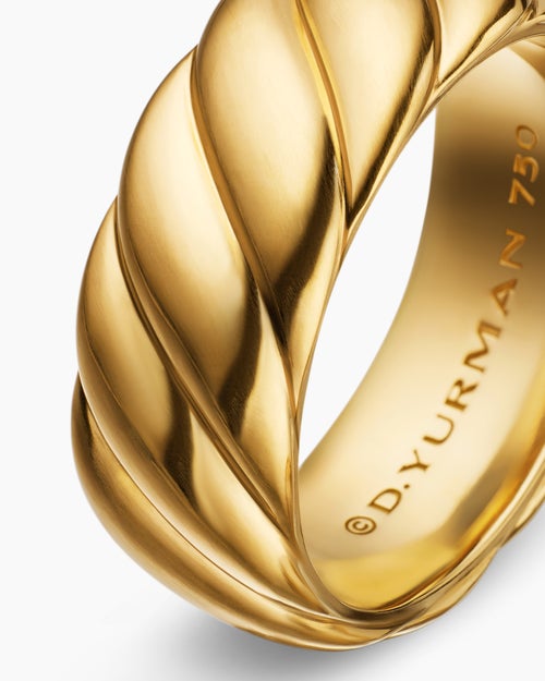 Mens Sculpted Cable Contour Band Ring in 18K Yellow Gold, 9mm