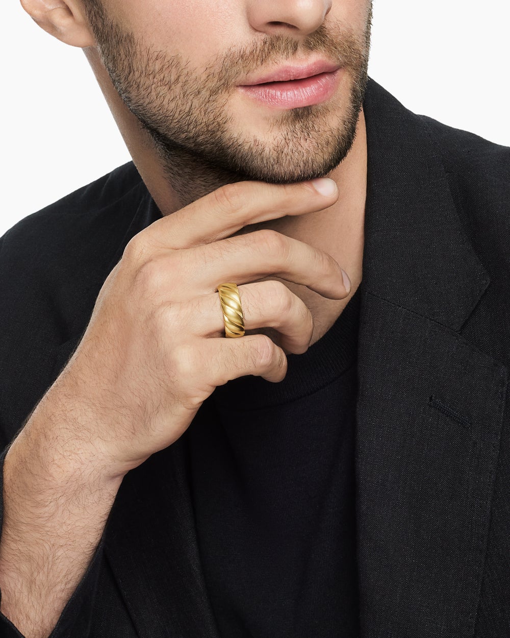 Mens Sculpted Cable Contour Band Ring in 18K Yellow Gold, 9mm