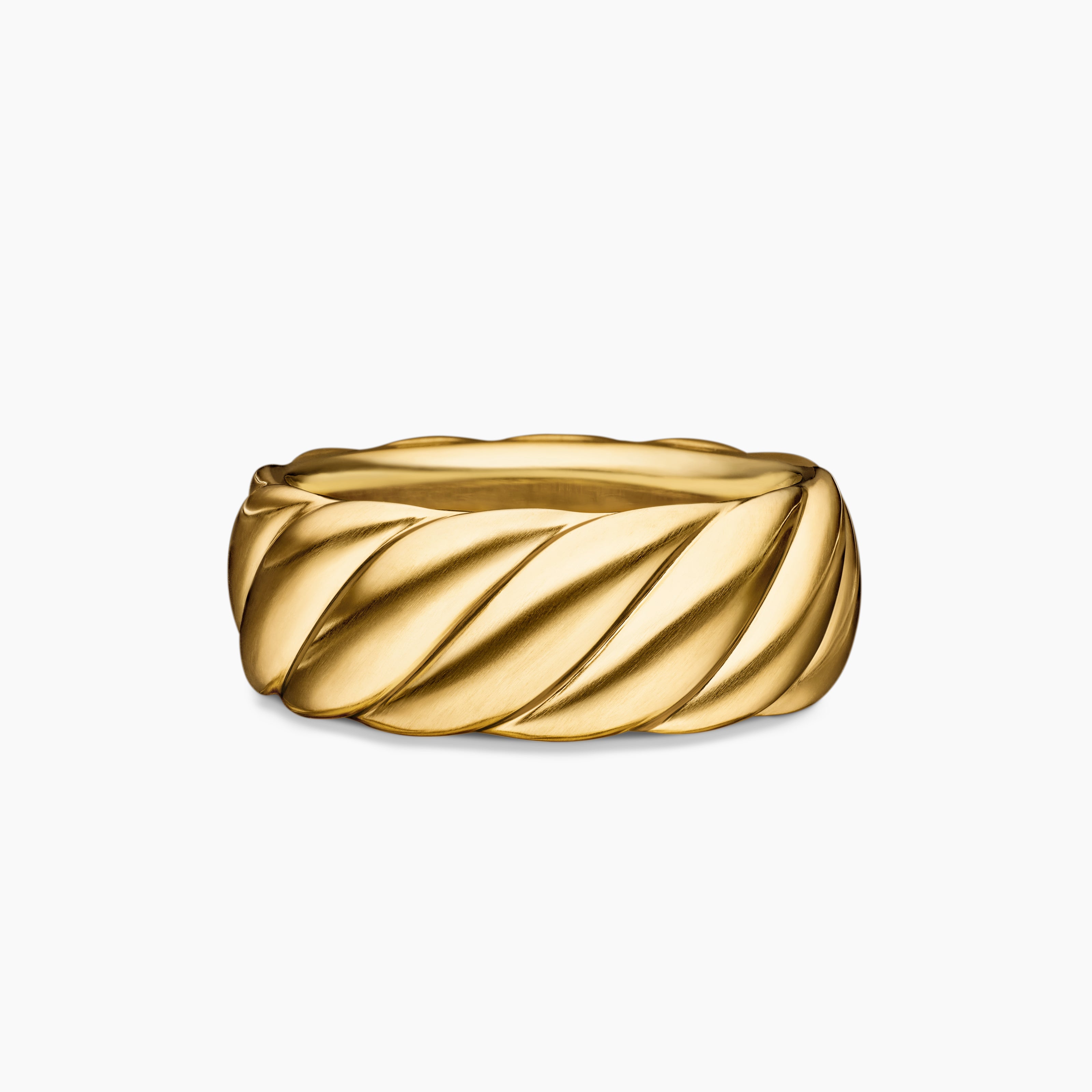 Mens Sculpted Cable Contour Band Ring in 18K Yellow Gold, 9mm