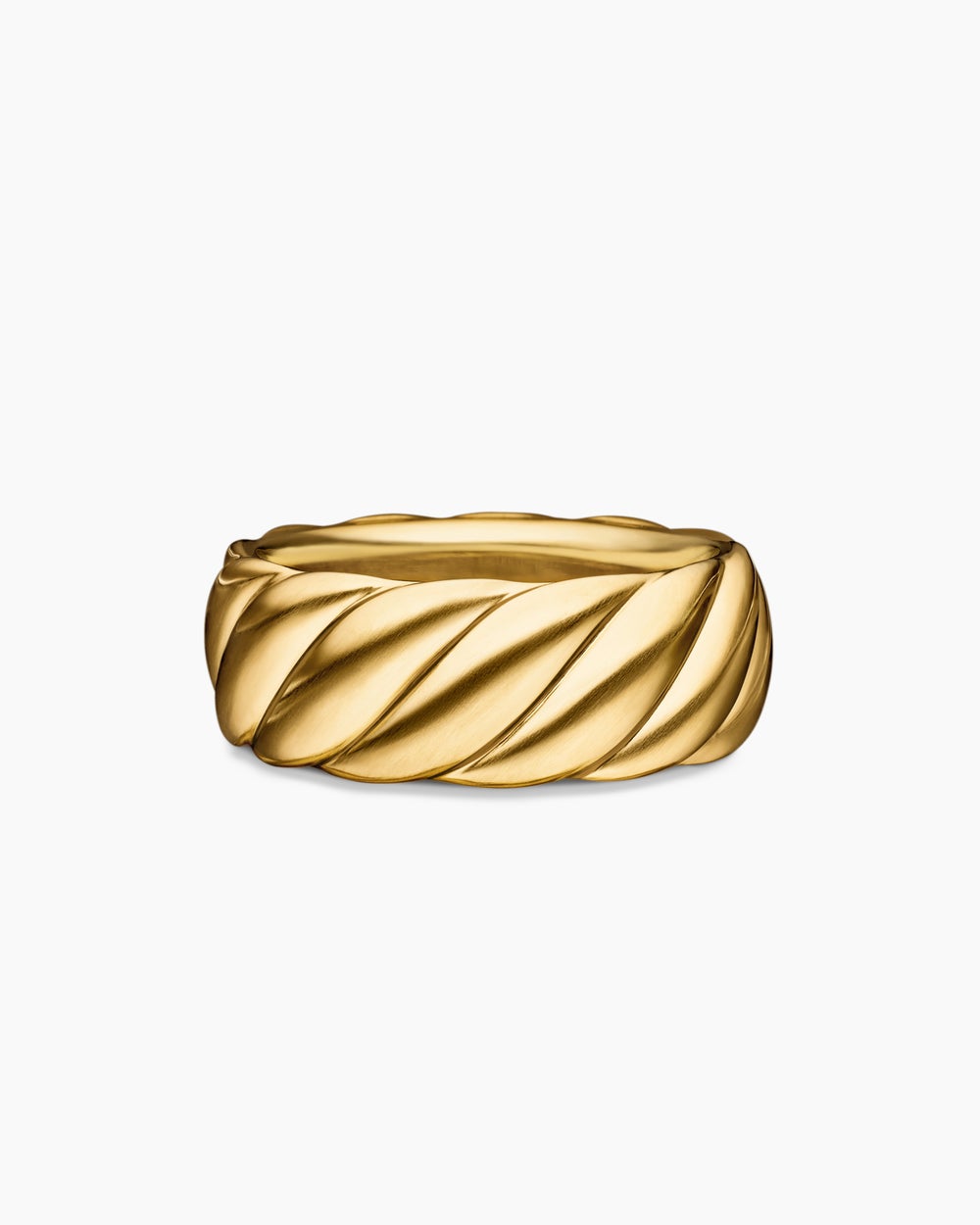 Mens Sculpted Cable Contour Band Ring in 18K Yellow Gold, 9mm