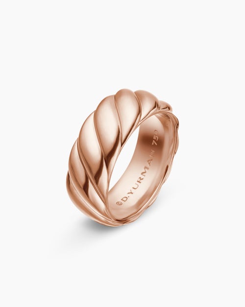 Mens Sculpted Cable Contour Band Ring in 18K Rose Gold, 9mm
