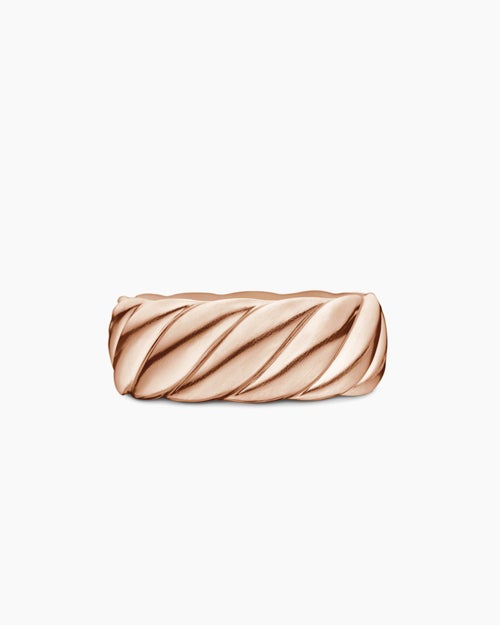 Mens Sculpted Cable Contour Band Ring in 18K Rose Gold, 9mm