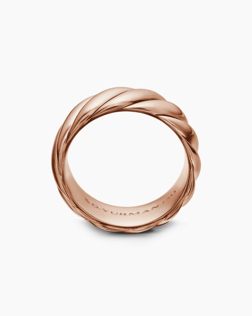 Mens Sculpted Cable Contour Band Ring in 18K Rose Gold, 9mm