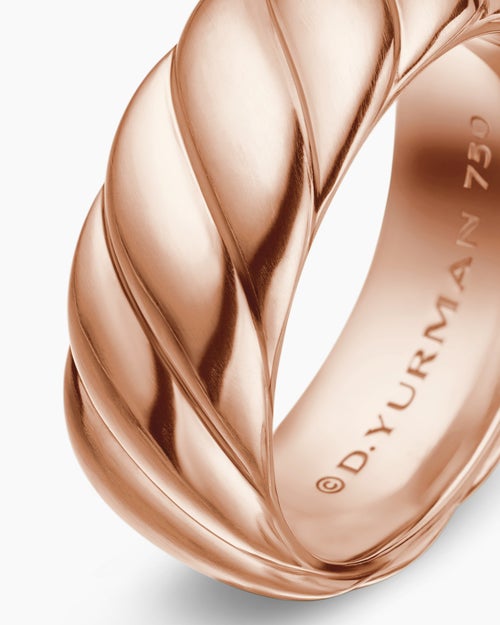 Mens Sculpted Cable Contour Band Ring in 18K Rose Gold, 9mm