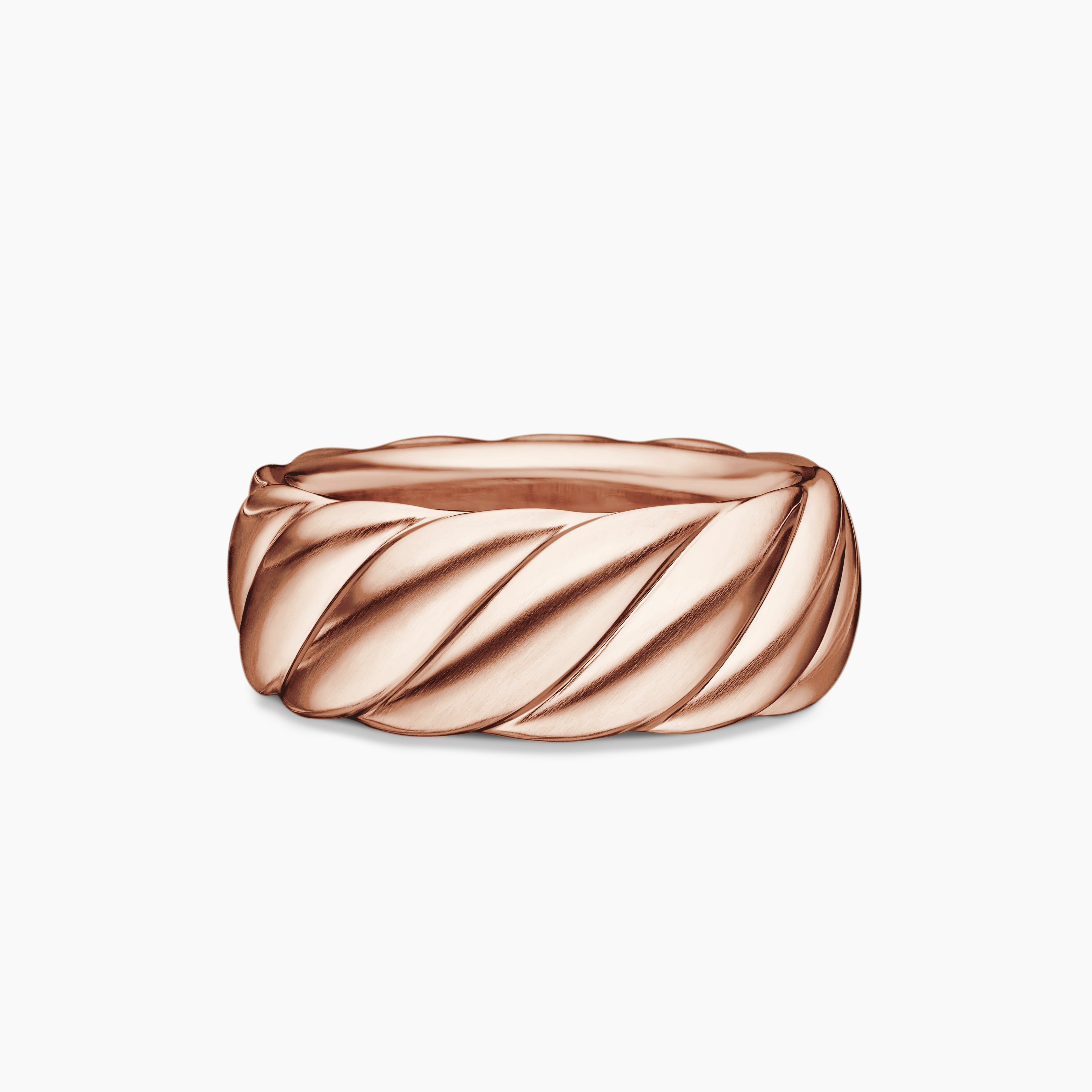 Mens Sculpted Cable Contour Band Ring in 18K Rose Gold, 9mm