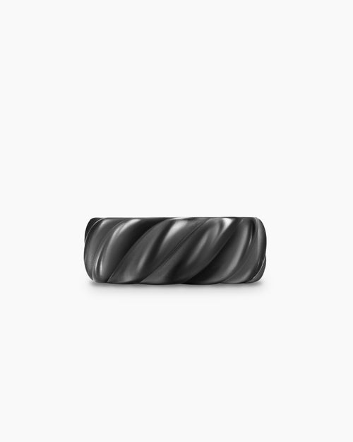 Mens Sculpted Cable Band Ring in Black Titanium, 9mm