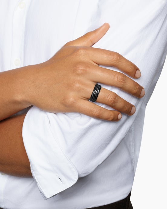 Sculpted Cable Band Ring in Black Titanium, 9mm