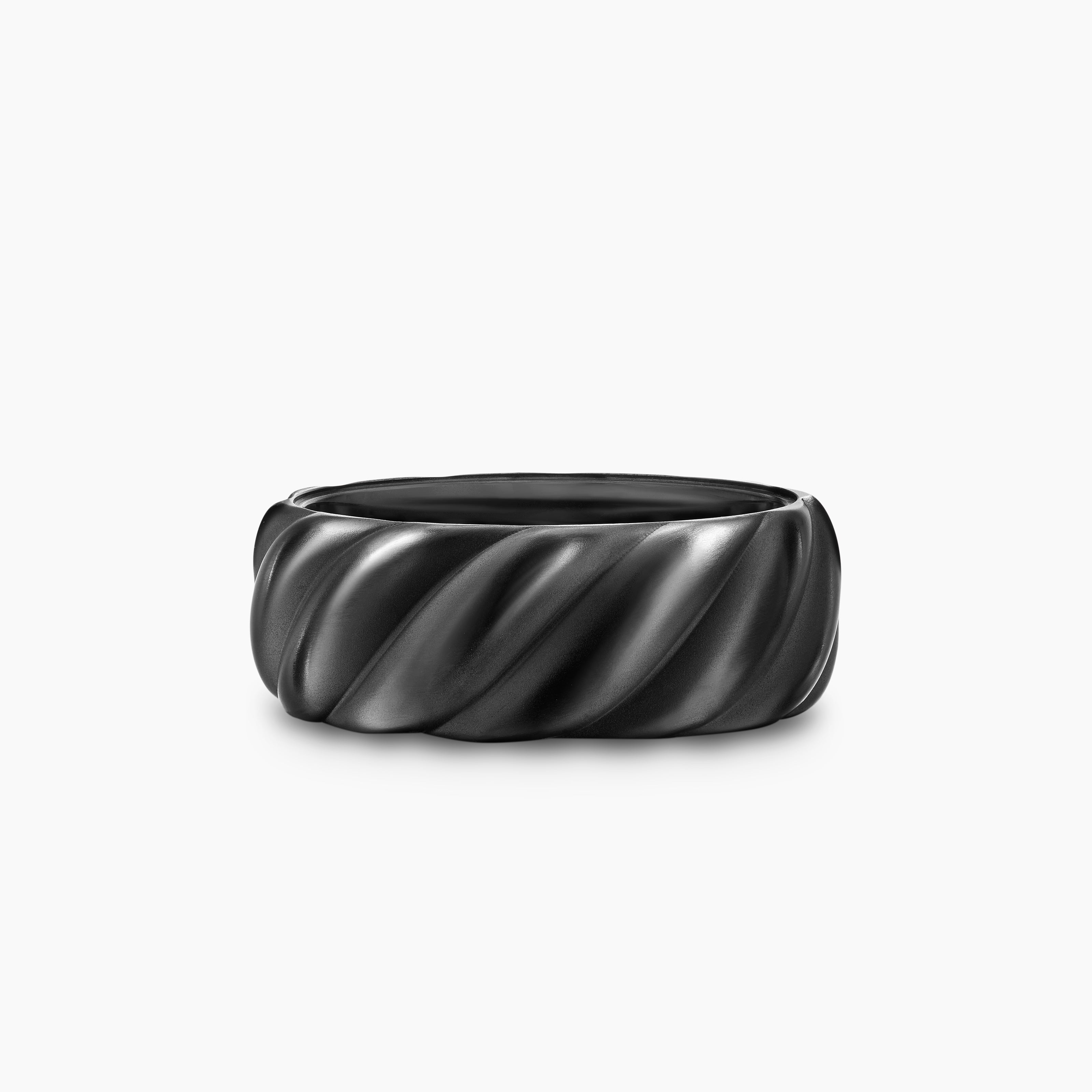 Mens Sculpted Cable Band Ring in Black Titanium, 9mm
