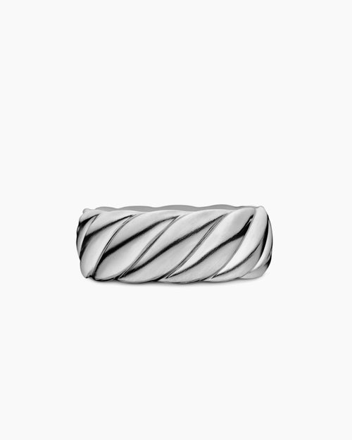Mens Sculpted Cable Contour Band Ring in Sterling Silver, 9mm