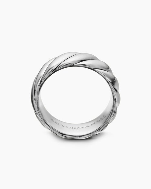 Mens Sculpted Cable Contour Band Ring in Sterling Silver, 9mm