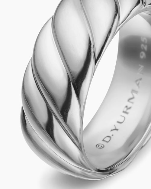Mens Sculpted Cable Contour Band Ring in Sterling Silver, 9mm