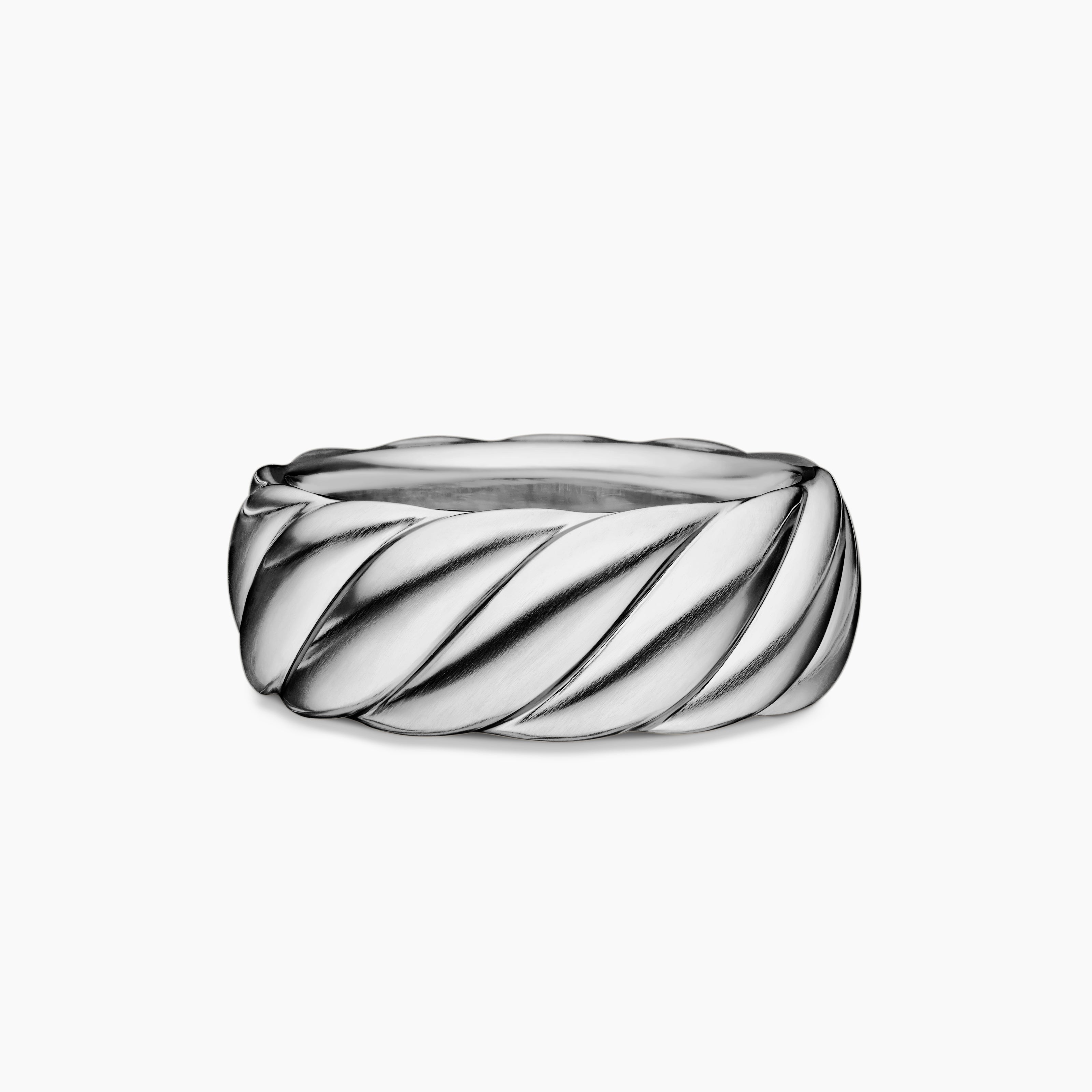 Mens Sculpted Cable Contour Band Ring in Sterling Silver, 9mm