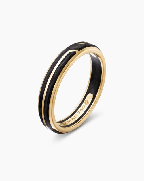 Mens Forged Carbon Band Ring in 18K Yellow Gold, 4mm