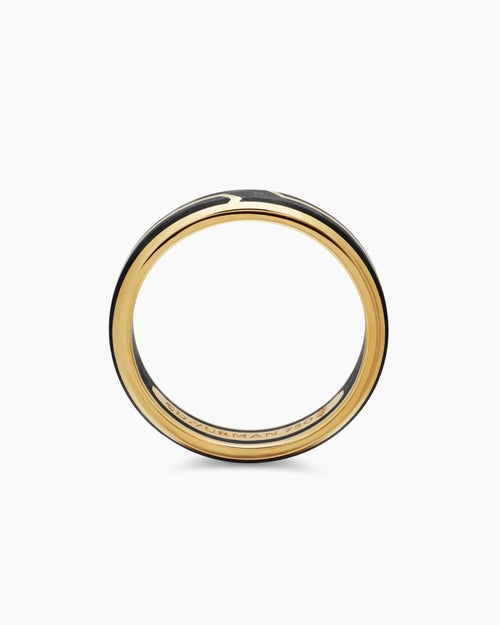Mens Forged Carbon Band Ring in 18K Yellow Gold, 4mm