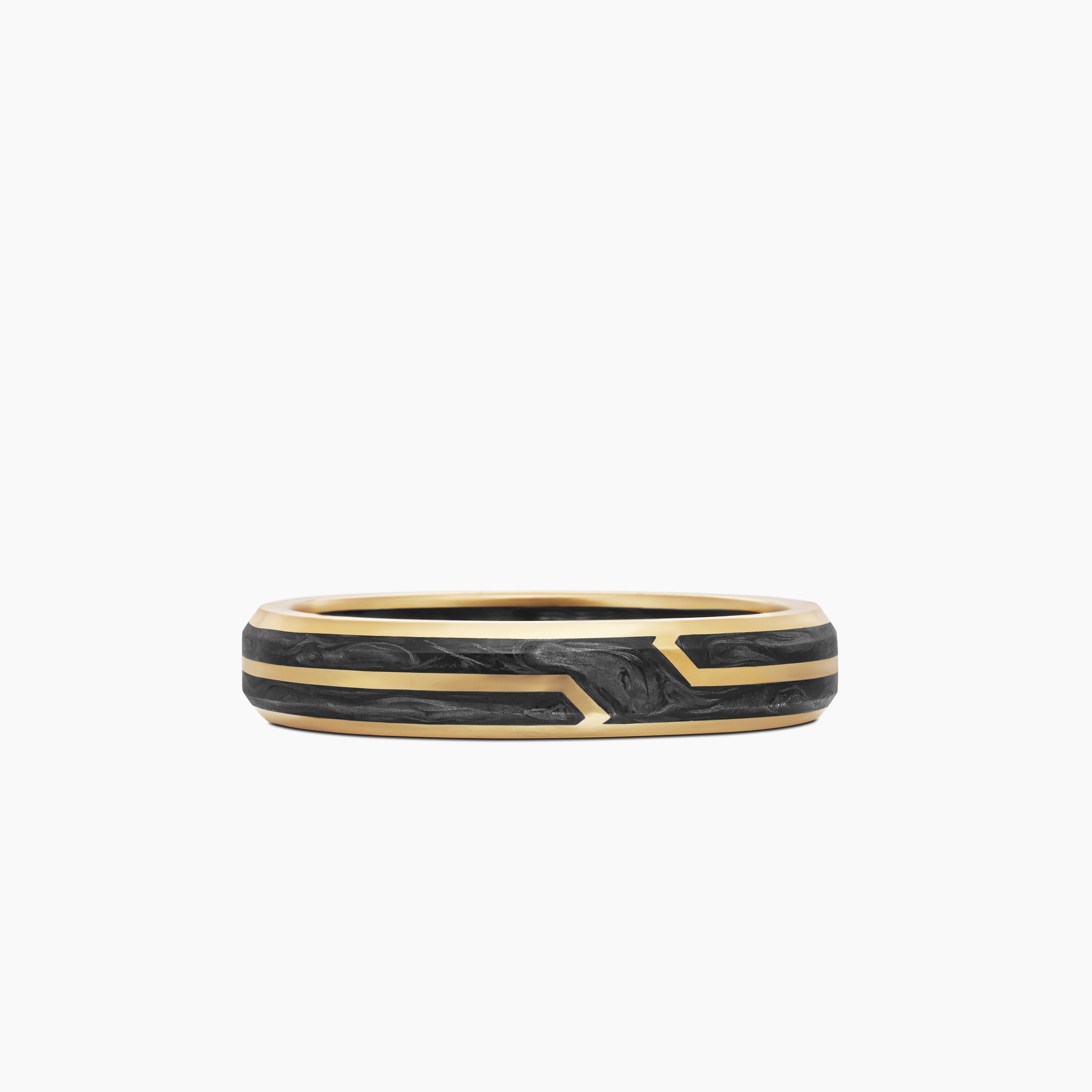 Mens Forged Carbon Band Ring in 18K Yellow Gold, 4mm