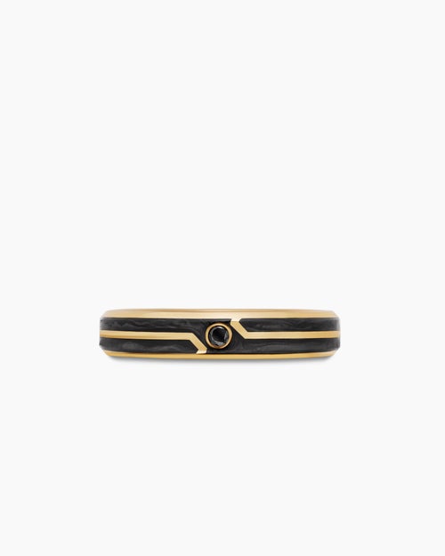 Mens Forged Carbon Band Ring in 18K Yellow Gold with Center Black Diamond, 4mm