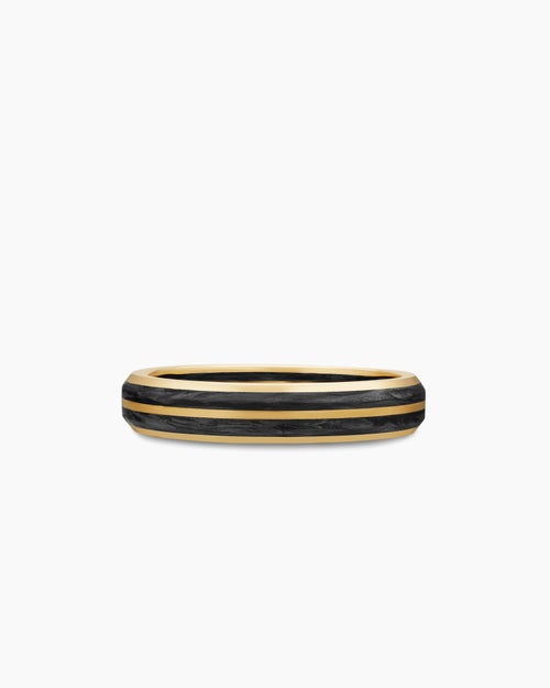 Mens Forged Carbon Band Ring in 18K Yellow Gold with Center Black Diamond, 4mm