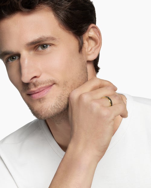 Mens Forged Carbon Band Ring in 18K Yellow Gold, 4mm