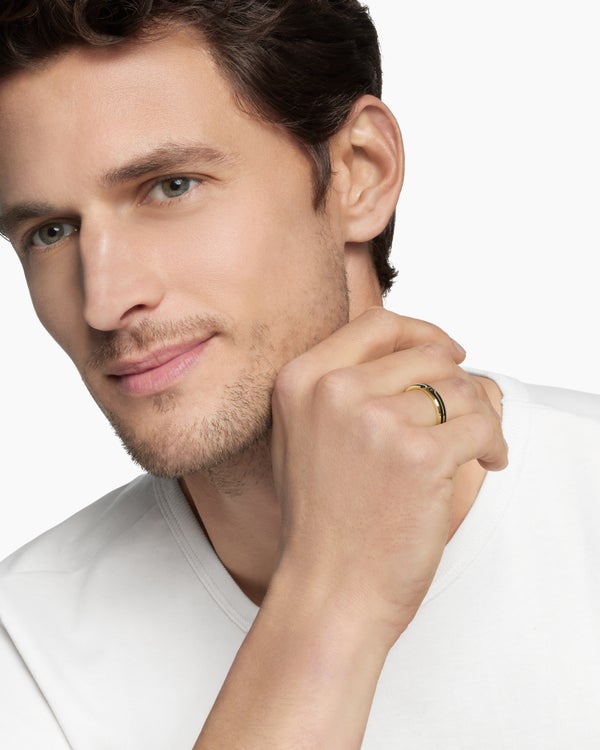 Forged Carbon Band Ring in 18K Yellow Gold with Center Black Diamond, 4mm