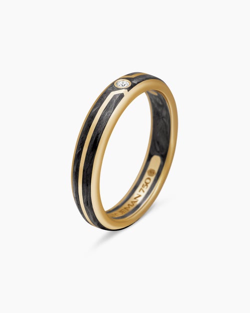 Mens Forged Carbon Band Ring in 18K Yellow Gold, 4mm