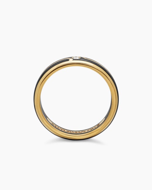 Mens Forged Carbon Band Ring in 18K Yellow Gold, 4mm