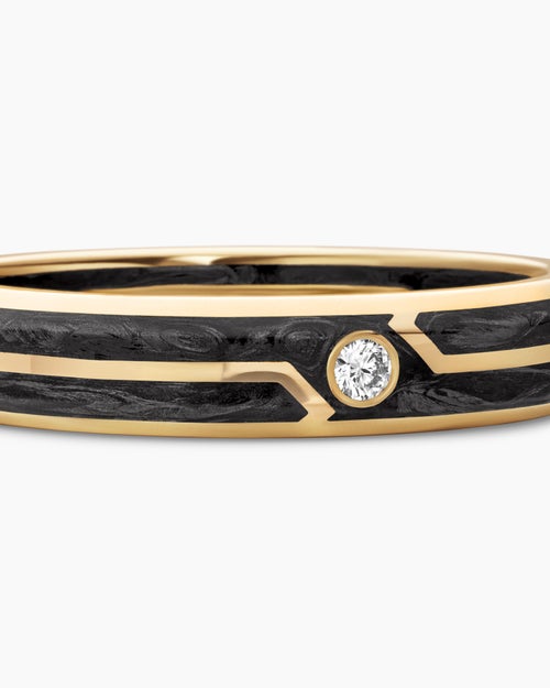 Mens Forged Carbon Band Ring in 18K Yellow Gold, 4mm