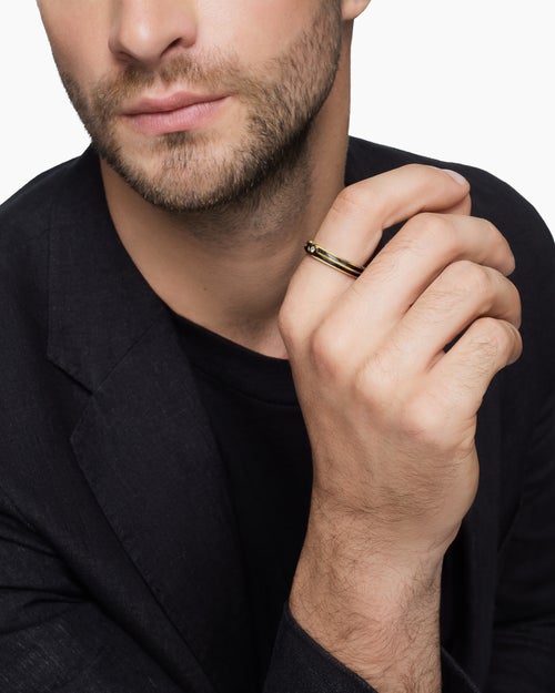 Mens Forged Carbon Band Ring in 18K Yellow Gold, 4mm