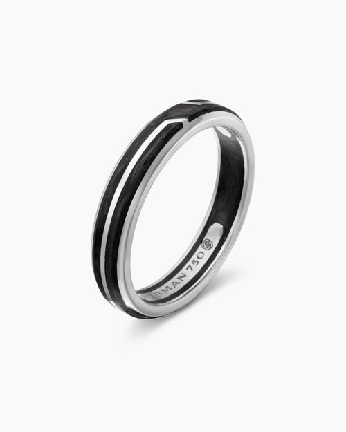 Mens Forged Carbon Band Ring in 18K White Gold, 4mm