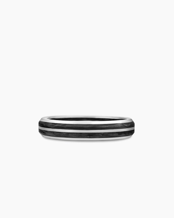 Forged Carbon Band Ring in 18K White Gold, 4mm
