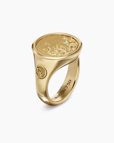 Water and Fire Duality Signet Ring in 18K Yellow Gold, 20mm