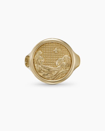 Water and Fire Duality Signet Ring in 18K Yellow Gold, 20mm